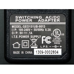 9 VDC 1000mA Regulated Switching Power Adapter - UL Listed